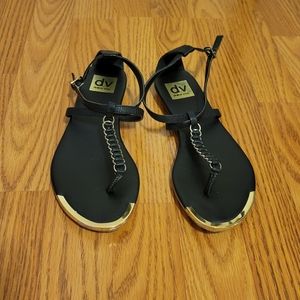 DV Dolce Vita T Sandals Black Peddled Leather with Gold hardware Sz 6.5